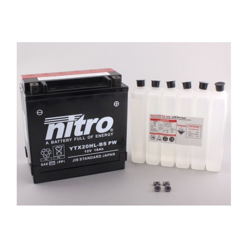 NITRO YTX20HL-BS-PW AGM ouvert avec pack acid